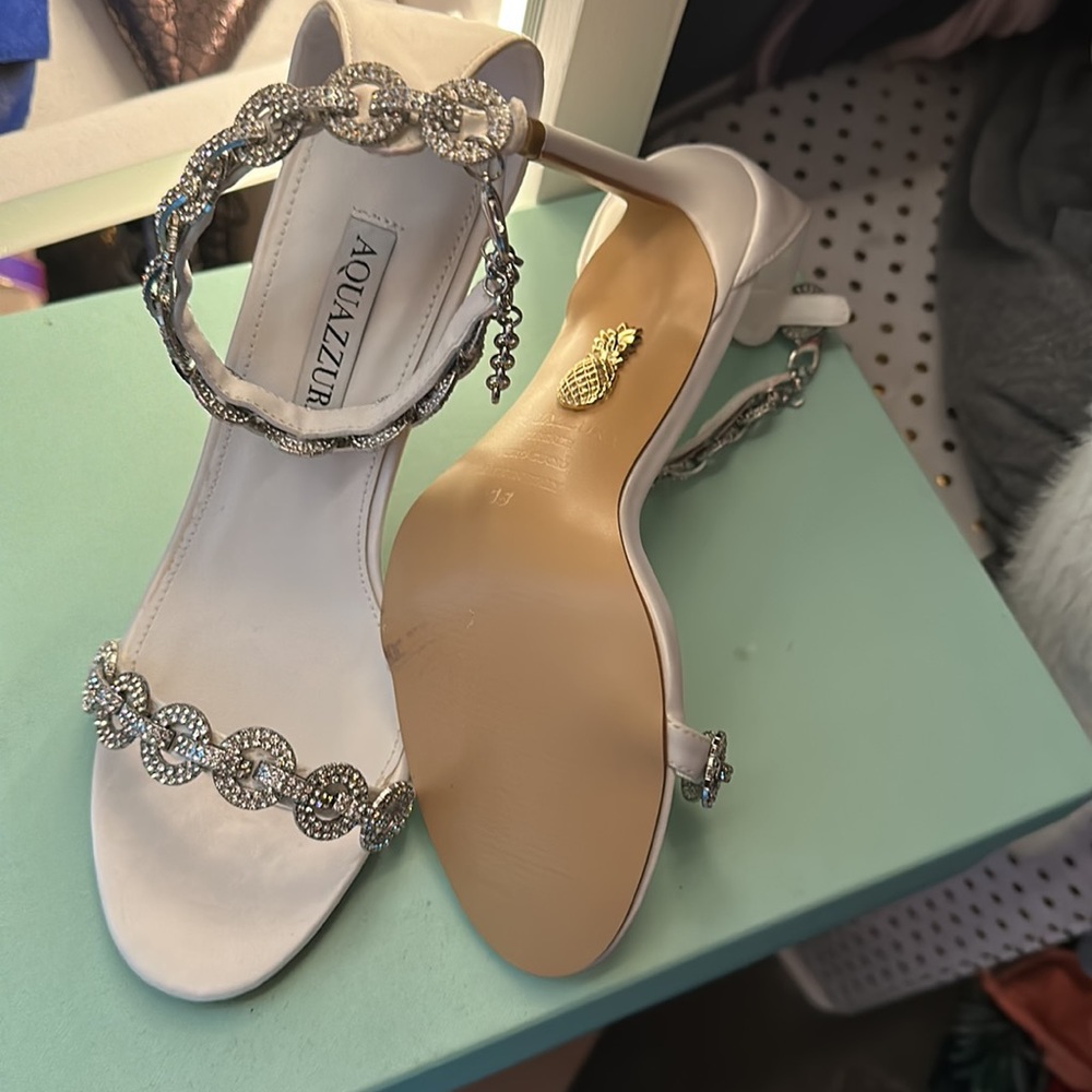 Love link sandals in white - never worn ankle strap, w/crystals heel 4.1 in